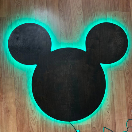 Wooden Mickey Head Wall Art with LED Backlighting and Custom Personalization iCraftWoodGoods