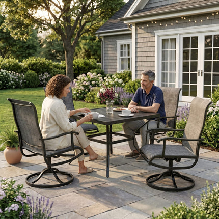 Pamapic 5-Piece Patio Dining Set with 4 Textilene Swivel Chairs Pamapic