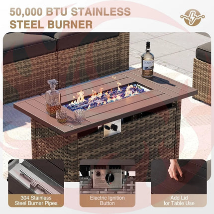 Outdoor Patio Furniture Set with Firepit Table and Cushions-2