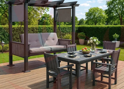 Pamapic 2 in 1 Patio Swing with 7 Pieces HDPE Dining Sets - Phoenix Fire Art Store