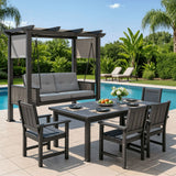 Pamapic 2 in 1 Patio Swing with 7 Pieces HDPE Dining Sets