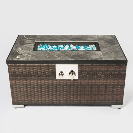 Outdoor Fire Table Propane Pit Rattan With Tile Tabletop - Phoenix Fire Art Store