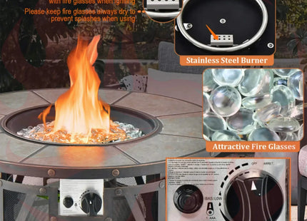 Alora 30K BTU Premium Outdoor Patio Gas Fire Pit Table With Fire Glass And Cover, 32" (SAK17432) - Phoenix Fire Art Store