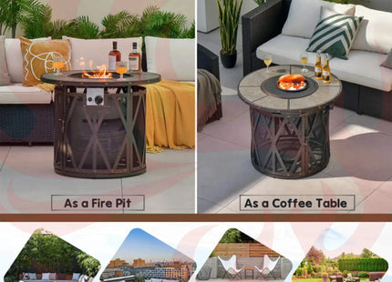 Alora 30K BTU Premium Outdoor Patio Gas Fire Pit Table With Fire Glass And Cover, 32" (SAK17432) - Phoenix Fire Art Store