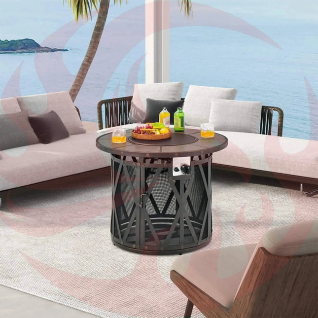 Alora 30K BTU Premium Outdoor Patio Gas Fire Pit Table With Fire Glass And Cover, 32" (SAK17432) - Phoenix Fire Art Store