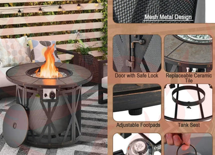 Alora 30K BTU Premium Outdoor Patio Gas Fire Pit Table With Fire Glass And Cover, 32" (SAK17432) - Phoenix Fire Art Store