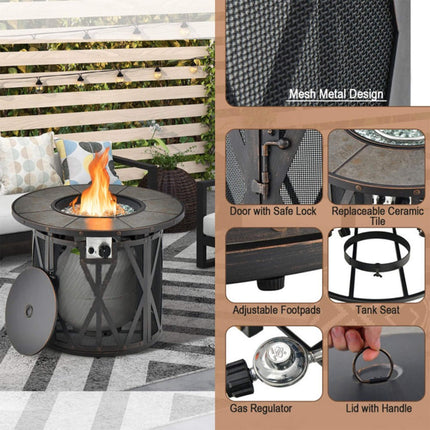 Alora 30K BTU Premium Outdoor Patio Gas Fire Pit Table With Fire Glass And Cover, 32" (SAK17432)