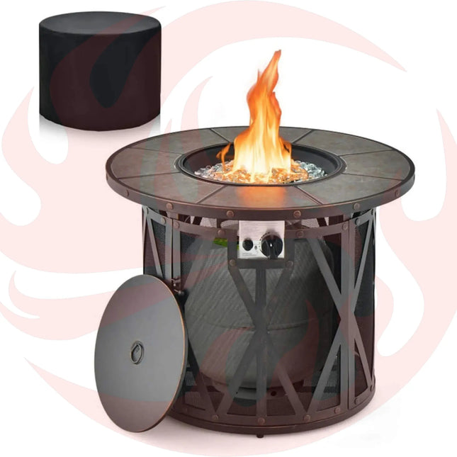 Alora 30K BTU Premium Outdoor Patio Gas Fire Pit Table With Fire Glass And Cover, 32" (SAK17432) - Phoenix Fire Art Store