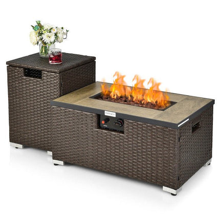 Alora 32" Propane Rattan Fire Pit Table Set W/ Side Table Tank & Cover (90165397)