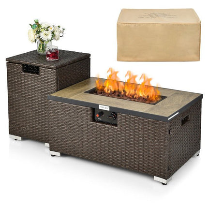 Alora 32" Propane Rattan Fire Pit Table Set W/ Side Table Tank & Cover (90165397)