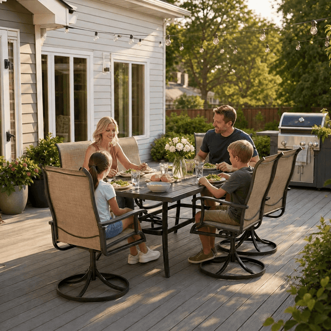 Pamapic Textilene Dining Table with 6 Swivel Chairs (7 Pieces) Pamapic
