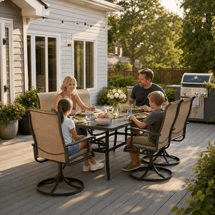 Pamapic Textilene Dining Table with 6 Swivel Chairs (7 Pieces) Pamapic