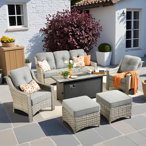 Outdoor Patio Furniture Set with Fire Pit and Ottomans-0