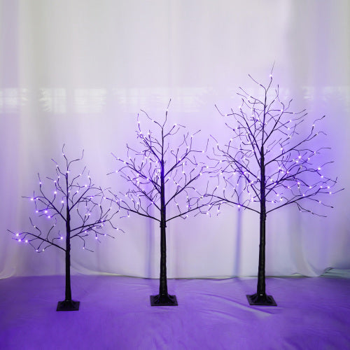 3 Pack Halloween Spooky Tree with Purple Lights, 4FT 5FT And 6FT, Lighted Black Tree for Halloween Decoration