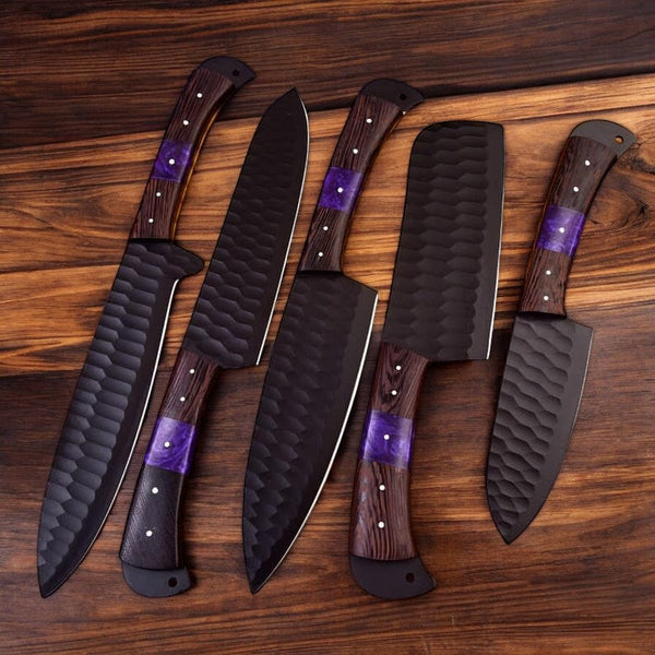 Custom Kitchen Knives Set: Forged Stainless Steel with Wenge Handles