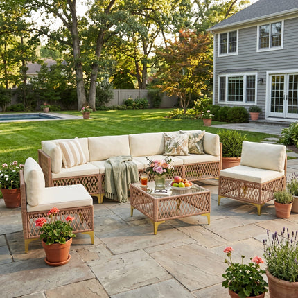 Axis 70.2" Boho Outdoor Sectional Set, 7-Piece Pamapic