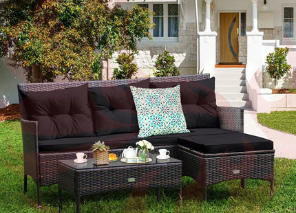 3 Pieces Patio Furniture Sectional Set with 5 Cozy Cushions-Black DirectDeals