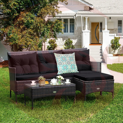 3 Pieces Patio Furniture Sectional Set with 5 Cozy Cushions-Black DirectDeals