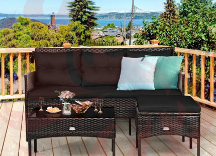 3 Pieces Patio Furniture Sectional Set with 5 Cozy Cushions-Black DirectDeals