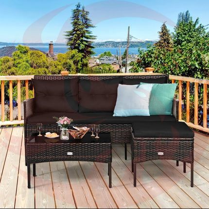3 Pieces Patio Furniture Sectional Set with 5 Cozy Cushions-Black DirectDeals