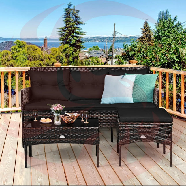 3 Pieces Patio Furniture Sectional Set with 5 Cozy Cushions-Black DirectDeals