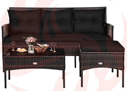 3 Pieces Patio Furniture Sectional Set with 5 Cozy Cushions-Black DirectDeals