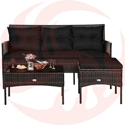 3 Pieces Patio Furniture Sectional Set with 5 Cozy Cushions-Black DirectDeals