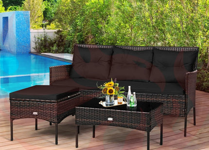 3 Pieces Patio Furniture Sectional Set with 5 Cozy Cushions-Black DirectDeals