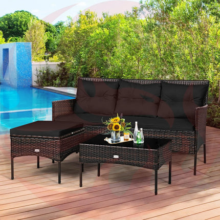 3 Pieces Patio Furniture Sectional Set with 5 Cozy Cushions-Black DirectDeals