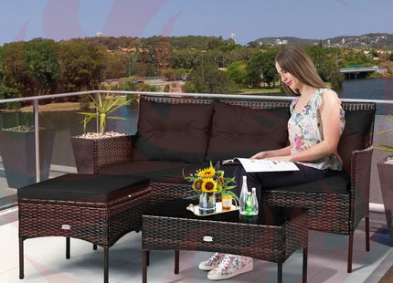3 Pieces Patio Furniture Sectional Set with 5 Cozy Cushions-Black DirectDeals