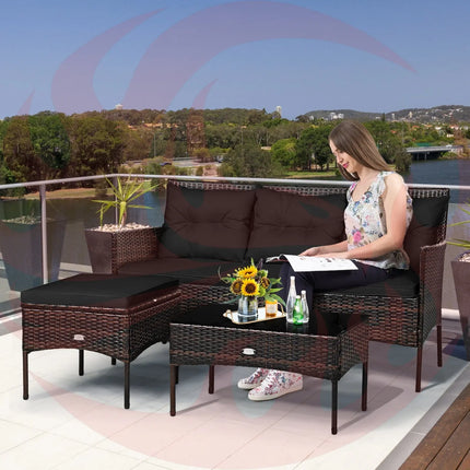 3 Pieces Patio Furniture Sectional Set with 5 Cozy Cushions-Black DirectDeals