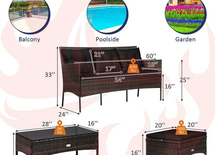3 Pieces Patio Furniture Sectional Set with 5 Cozy Cushions-Black DirectDeals