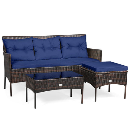 3 Pieces Patio Furniture Sectional Set with 5 Cozy Cushions-Black DirectDeals