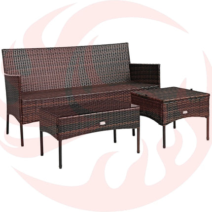 3 Pieces Patio Furniture Sectional Set with 5 Cozy Cushions-Black DirectDeals