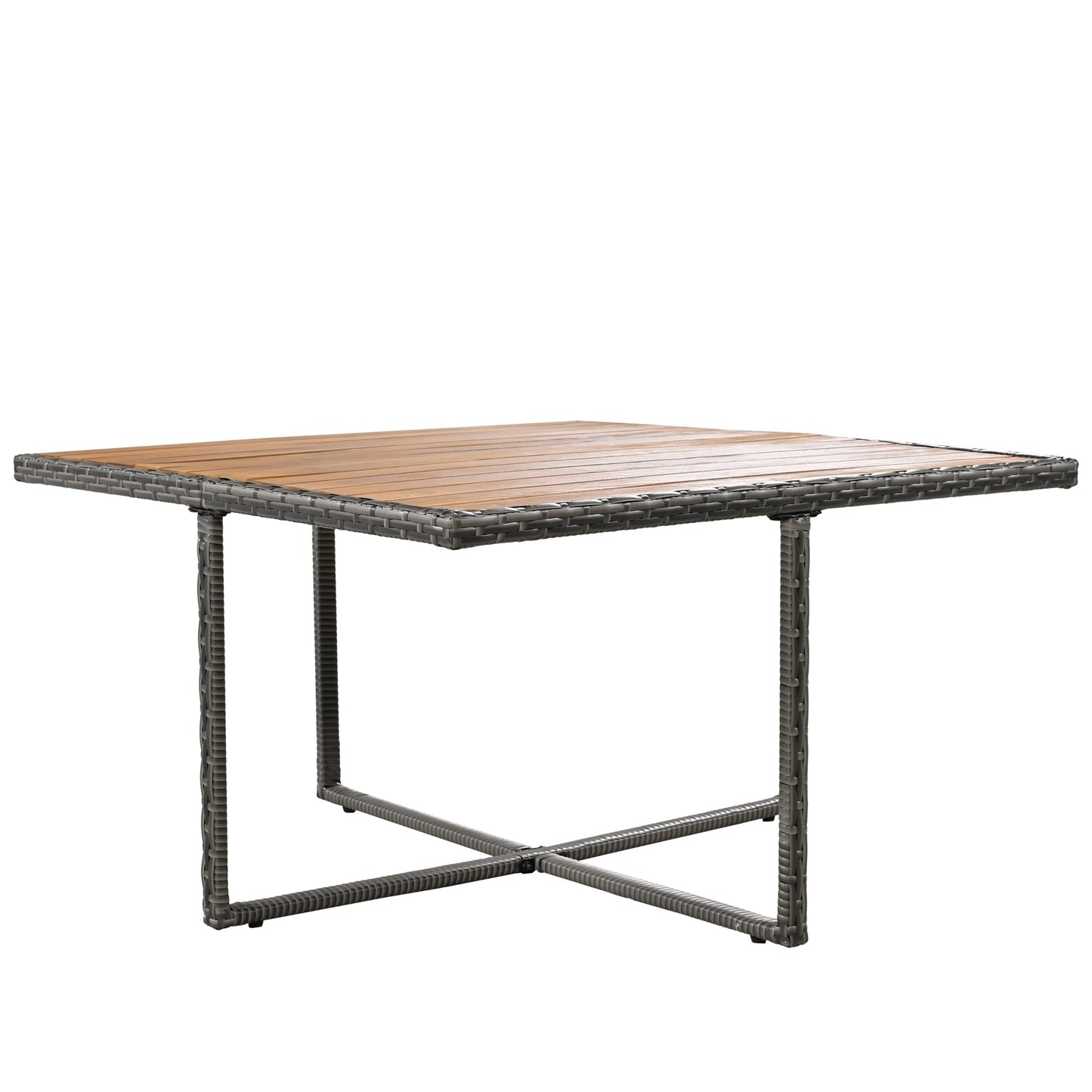 10 Piece Outdoor Wood Coffee Table Furniture Set, W/ Ottomans