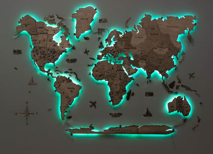 3D LED Wooden World Map | Terra Enjoy The Wood