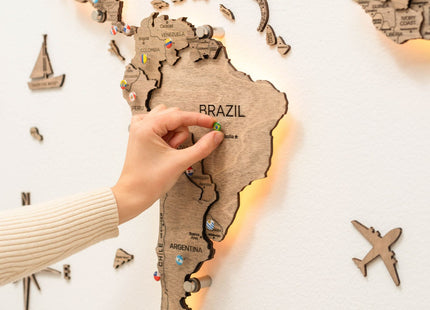 3D LED Wooden World Map | Terra Enjoy The Wood