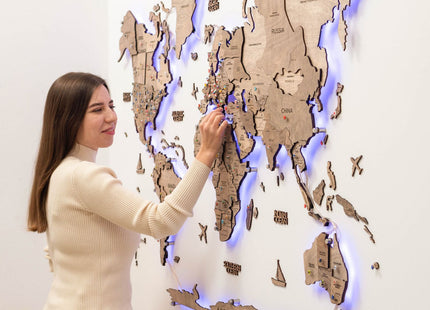 3D LED Wooden World Map | Terra Enjoy The Wood
