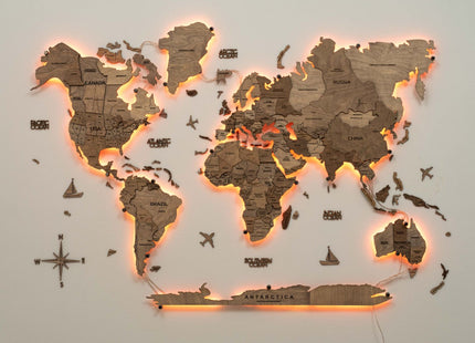 3D LED Wooden World Map | Terra Enjoy The Wood