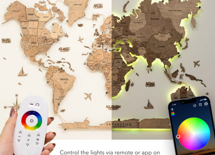 3D LED Wooden World Map | Terra Enjoy The Wood