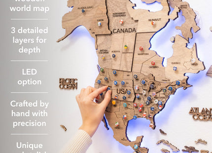 3D LED Wooden World Map | Terra Enjoy The Wood