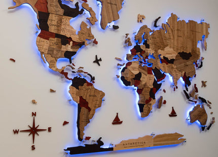 Wooden World Map Wall Art - 3D Solid Wood Decor Enjoy The Wood