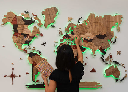 Wooden World Map Wall Art - 3D Solid Wood Decor Enjoy The Wood