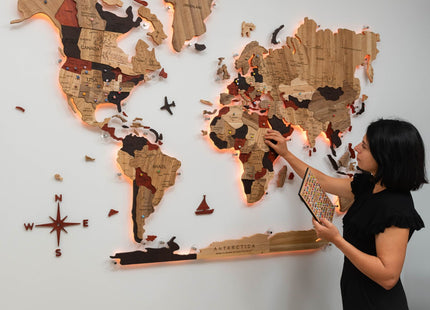 Wooden World Map Wall Art - 3D Solid Wood Decor Enjoy The Wood