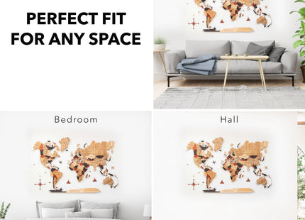 Wooden World Map Wall Art - 3D Solid Wood Decor Enjoy The Wood