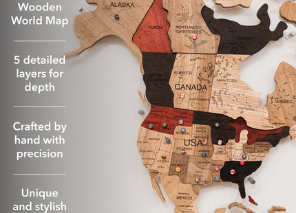 Wooden World Map Wall Art - 3D Solid Wood Decor Enjoy The Wood