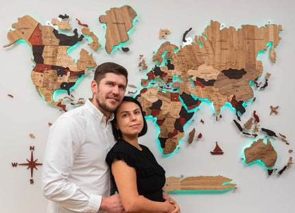 Wooden World Map Wall Art - 3D Solid Wood Decor Enjoy The Wood