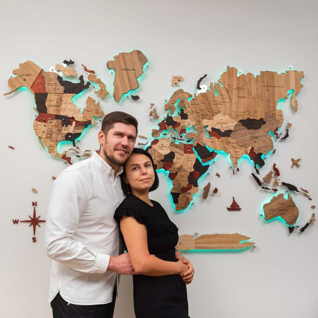 Wooden World Map Wall Art - 3D Solid Wood Decor Enjoy The Wood