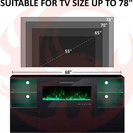 Modern TV Stand with Electric Fireplace and LED Lights - Phoenix Fire Art Store