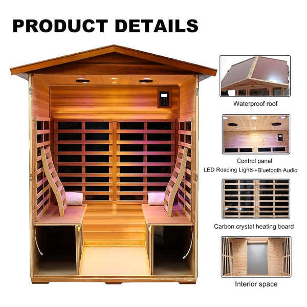 Thermora Premium 4-Person Luxury Low EMF Outdoor FAR Infrared Home Sauna With Bluetooth Audio, 2050W (SAK15372)